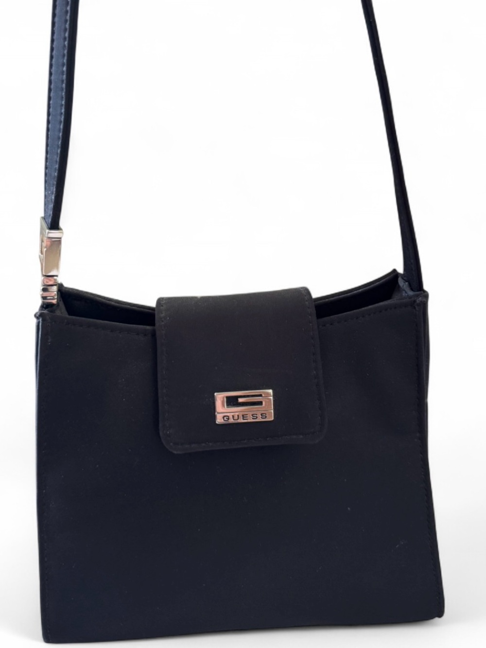 GUESS Vintage Black Slim Nylon Crossbody Shoulder Y2K Small Bag Purse 2000s